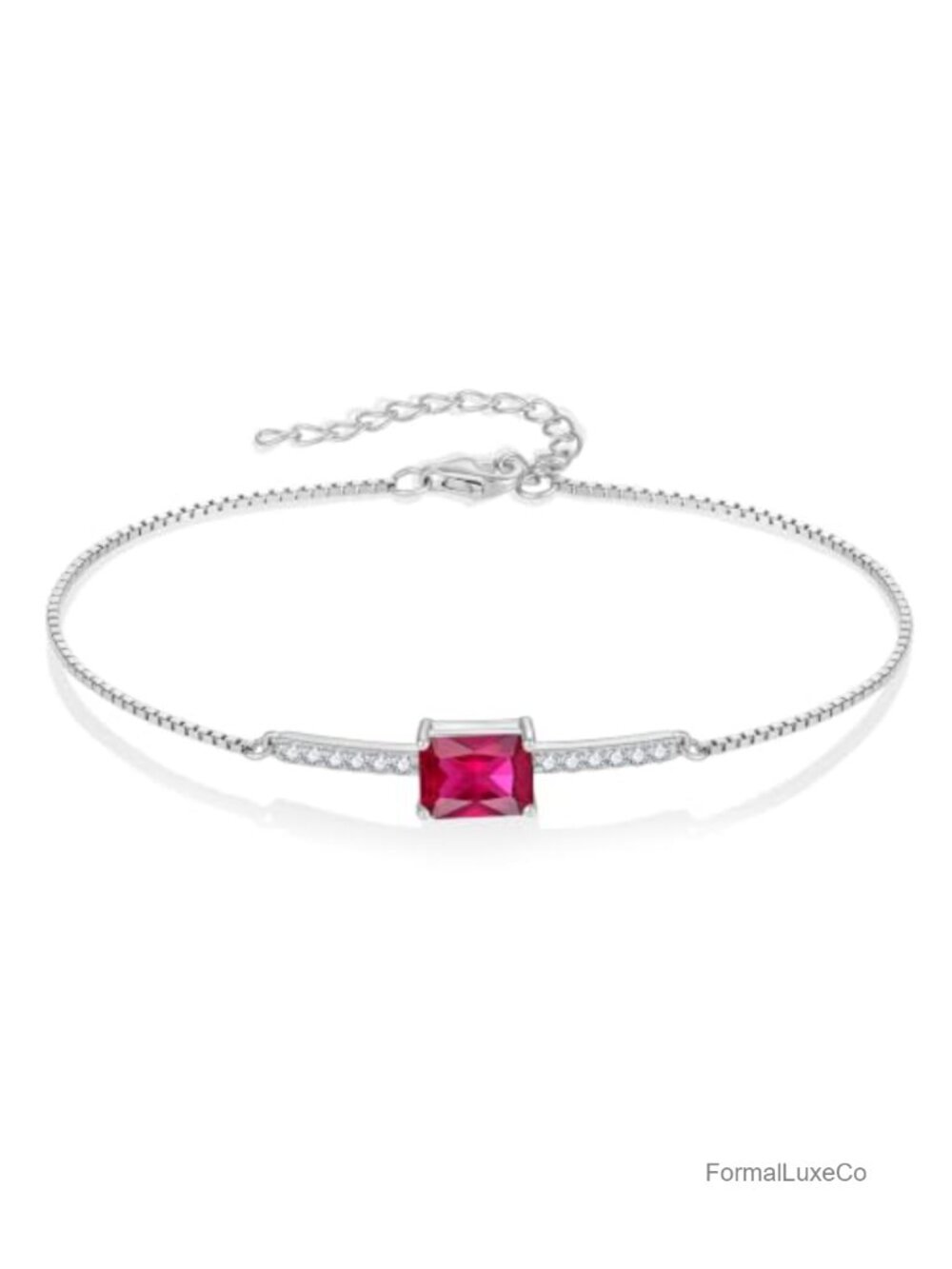 Sterling Silver Halo Rectangular Cut Birthstone Bracelet for Her